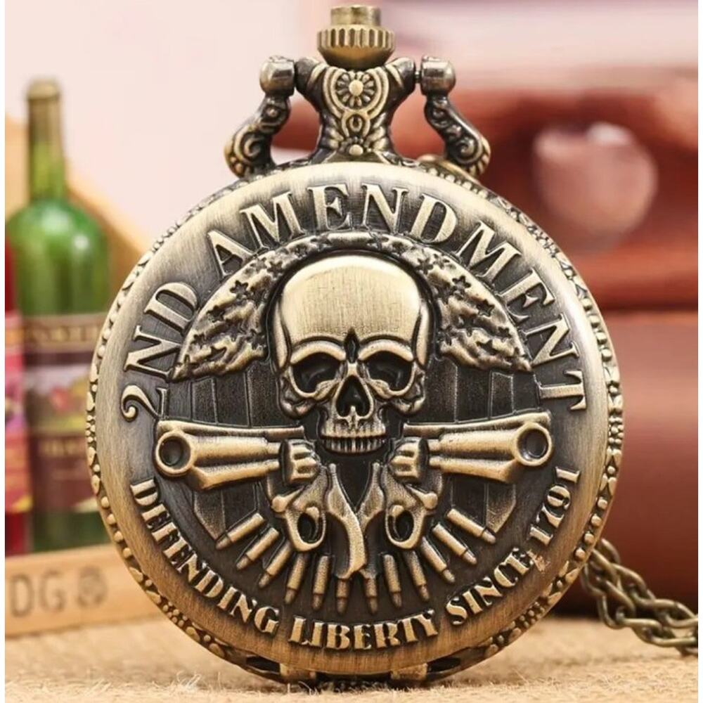 2nd Amendment 2A Pocket Watch Bronze Full Size American Constitution 1776 - NEW!